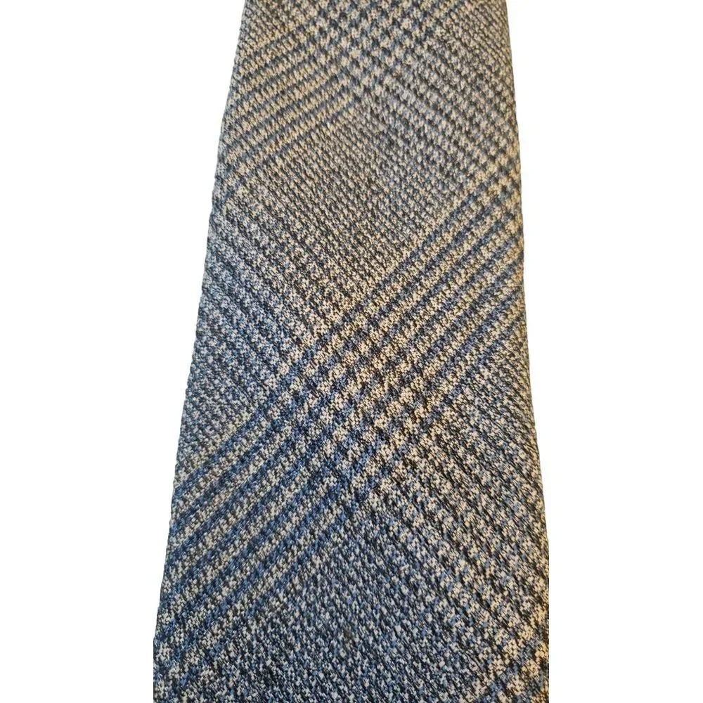 DAVID‎ AUGUST LA DESIGNER Luxury Tie Blue Gray Plaid Thick Silk & Wool Necktie